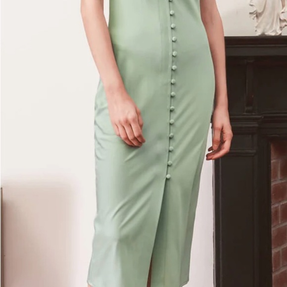 Simple Retro Satin Slip Dress Women’s Small Mint Green Button Front Midi - Picture 4 of 9